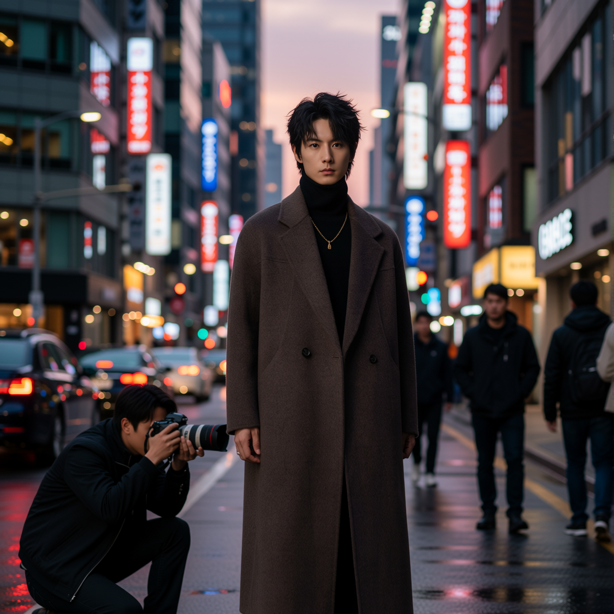 w2x韩版双面羊毛呢大衣男秋冬季男士风衣加厚中长款新款西装外套