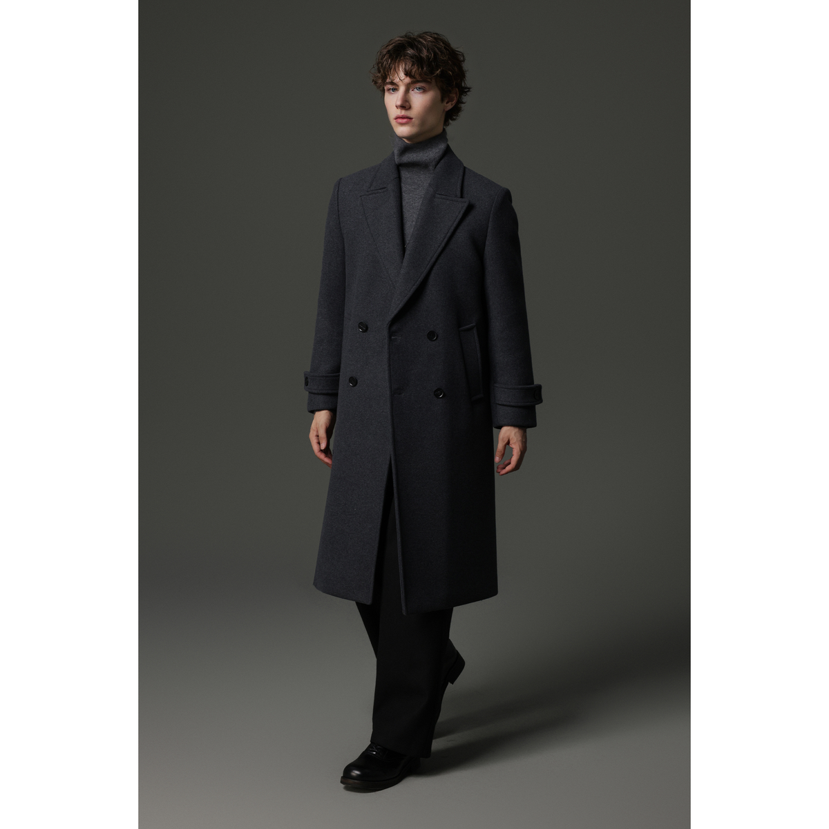 w2x冬季新款加厚羊毛呢大衣男士双面呢子外套中长款风衣过膝保暖