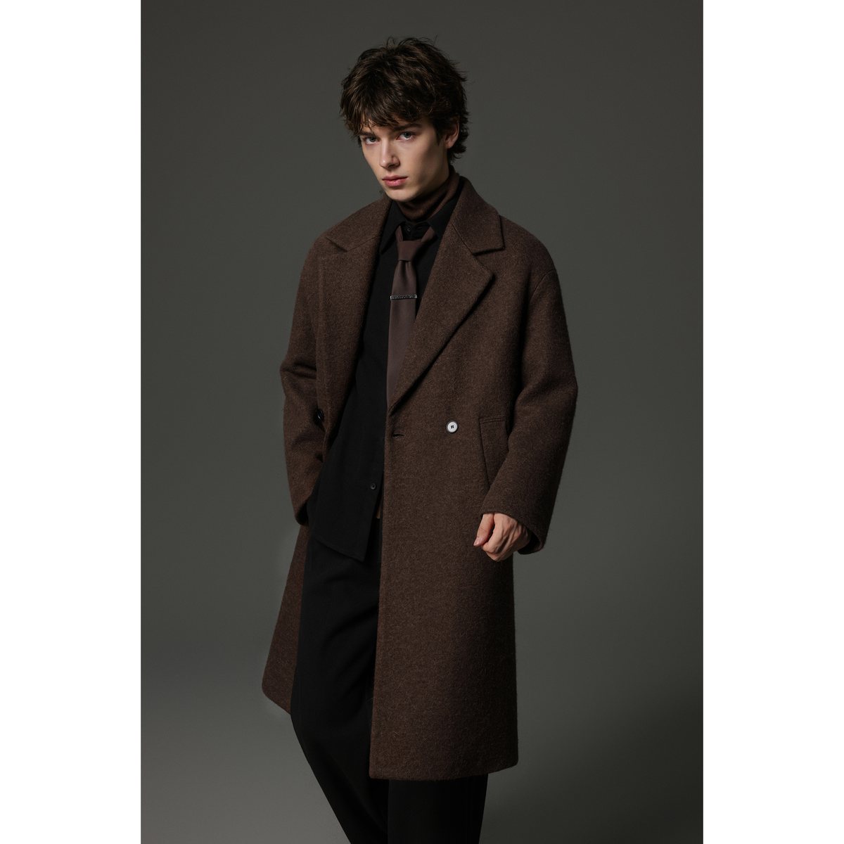 w2x秋冬季羊驼绒双面呢大衣加厚款羊毛外套男士风衣中长款高级感