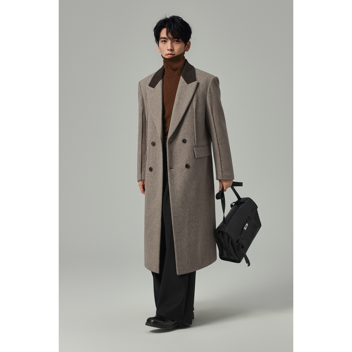 w2x加厚西装冬季新款毛呢大衣中长款呢子外套男设计感风衣英伦风