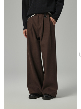 w2x2025新款冬季加厚绵羊毛呢休闲裤宽松阔腿小西装裤青年长裤子