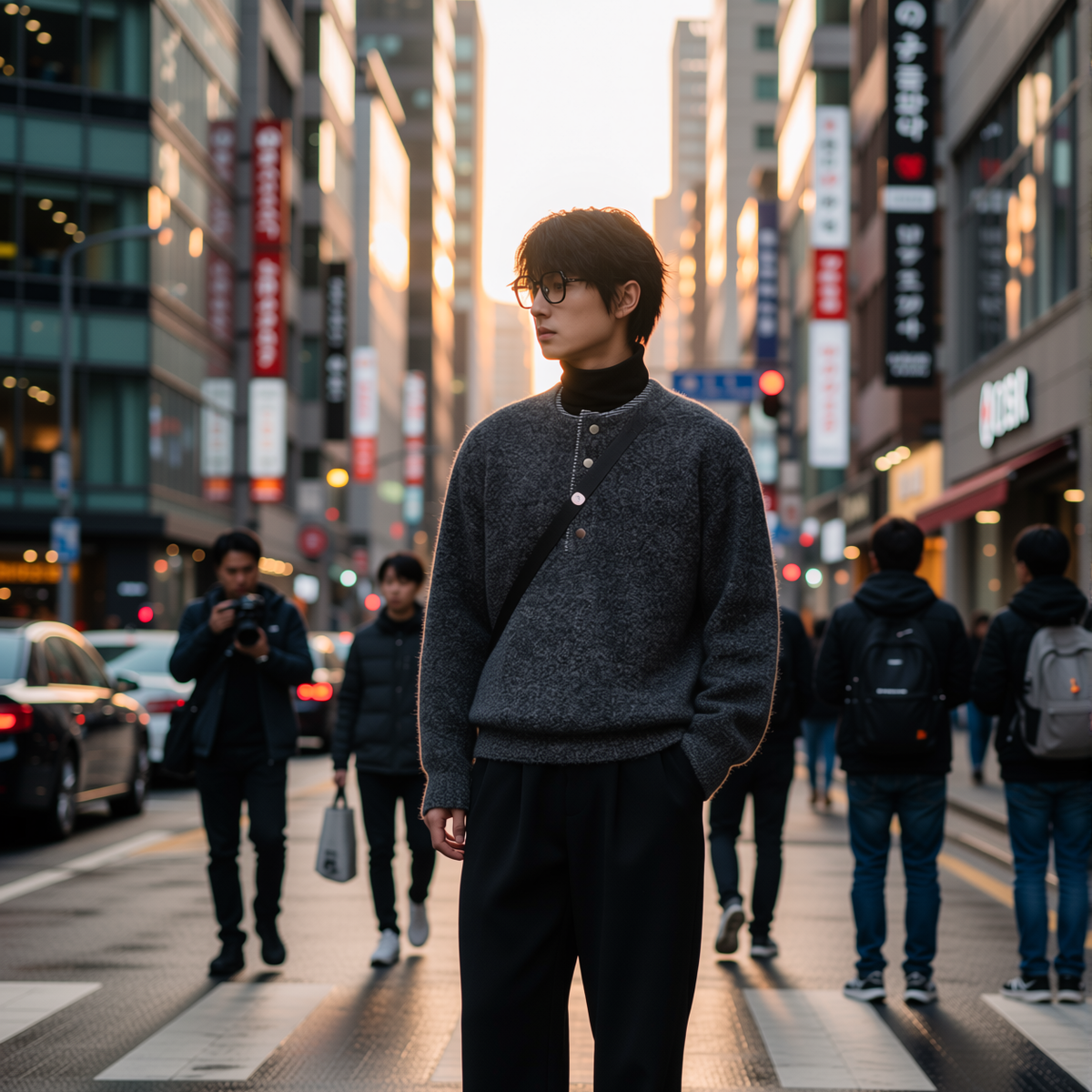 w2x羊毛针织上衣男士毛衣秋冬季新款打底衫假两件加厚可外穿男款