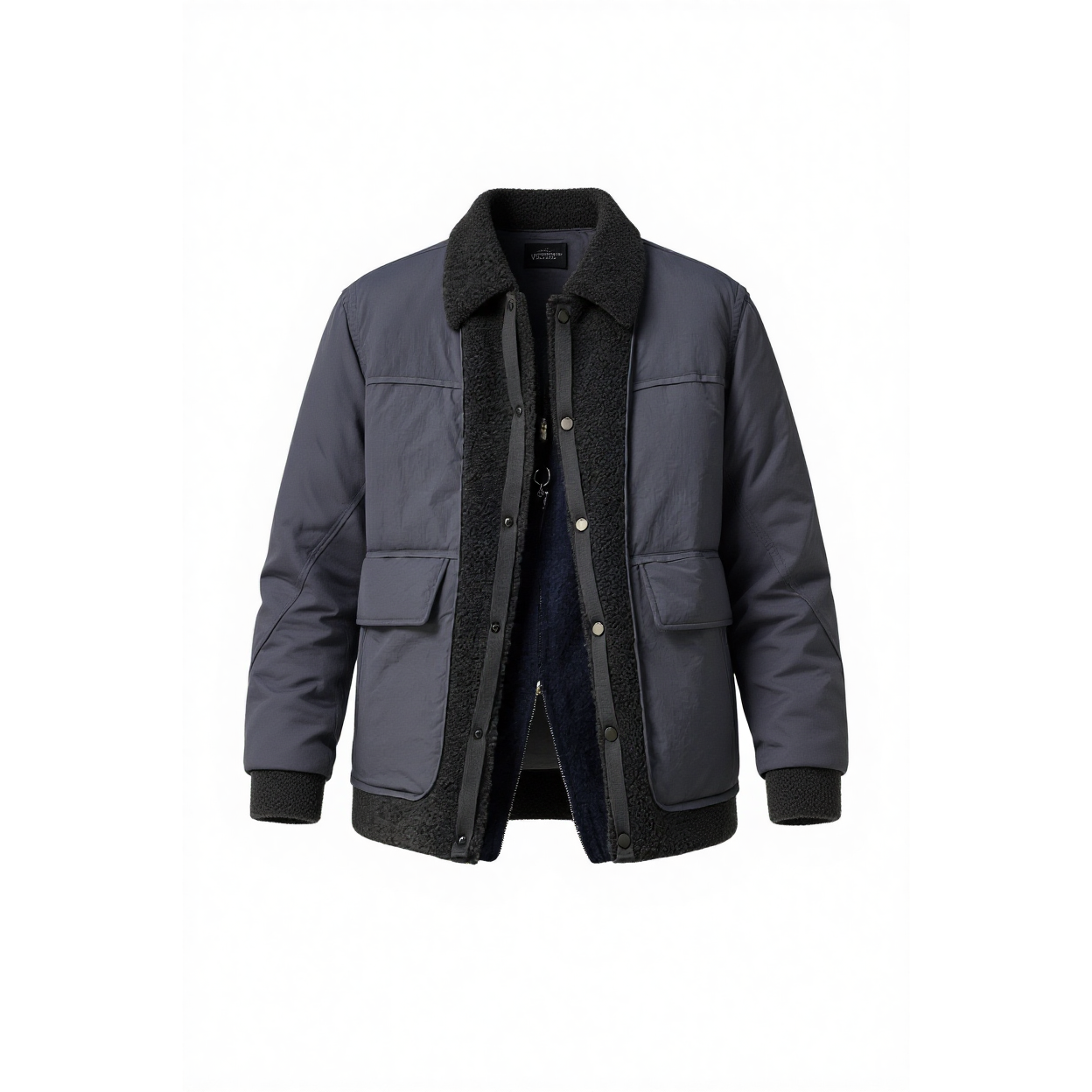 冬季假两件翻领羽绒服男