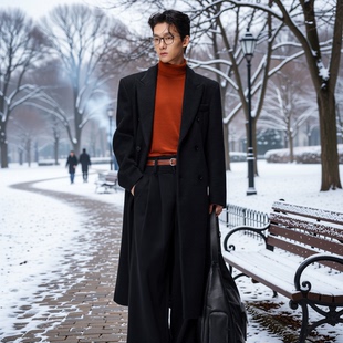 冬装 男士 中长款 风衣男西装 w2x秋冬季 外套加厚男装 羊毛呢大衣新款
