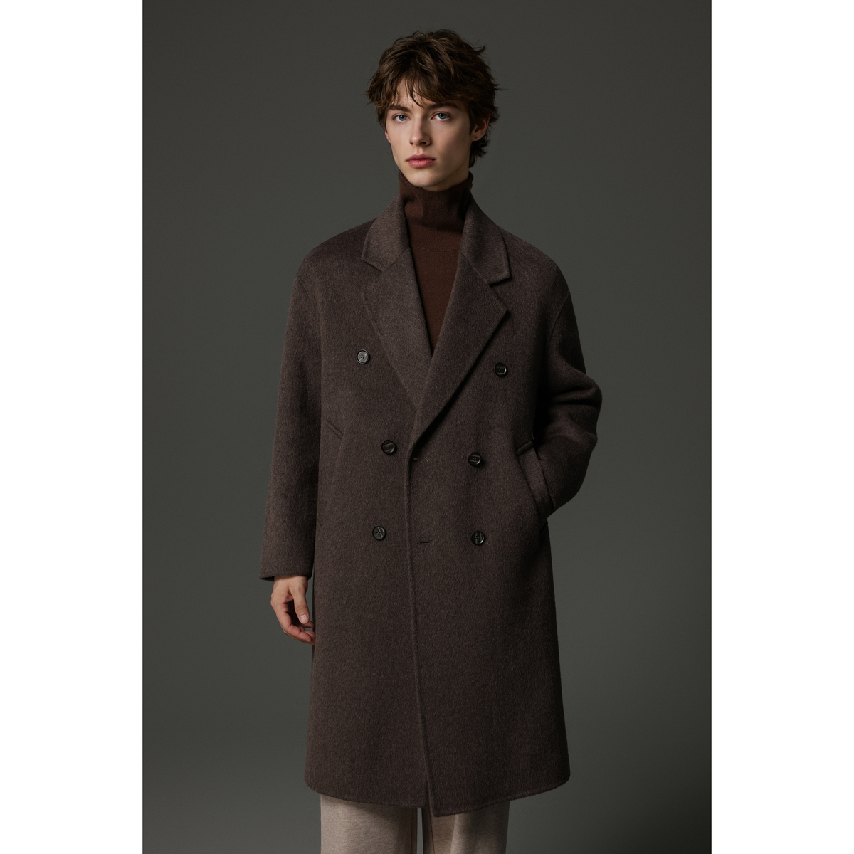 w2x秋冬韩版羊毛呢外套高端双面呢子大衣中长款风衣加厚男装商务