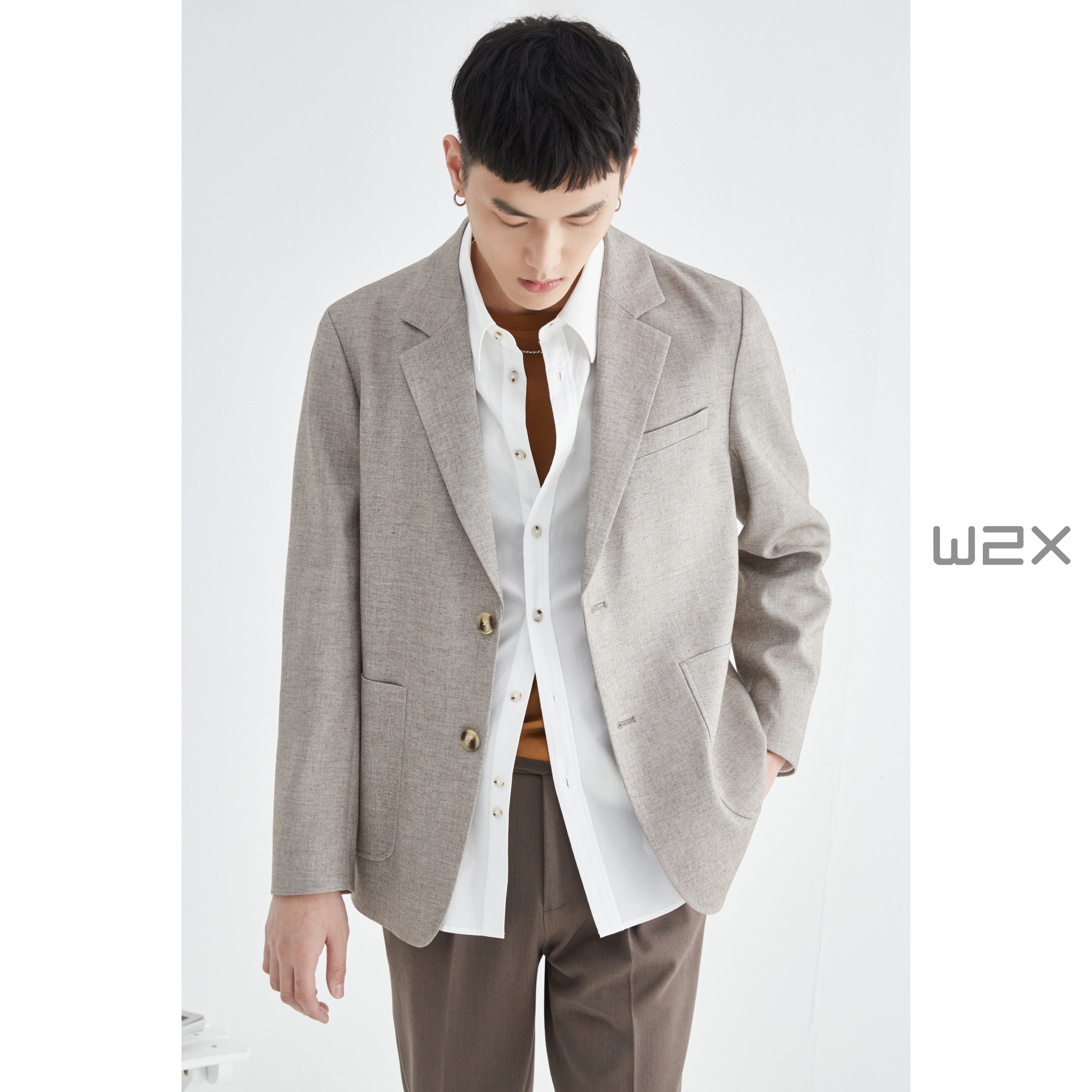 w2x春季轻质麻感翻驳领休闲西装外套男高级感亚麻小西服单西上衣