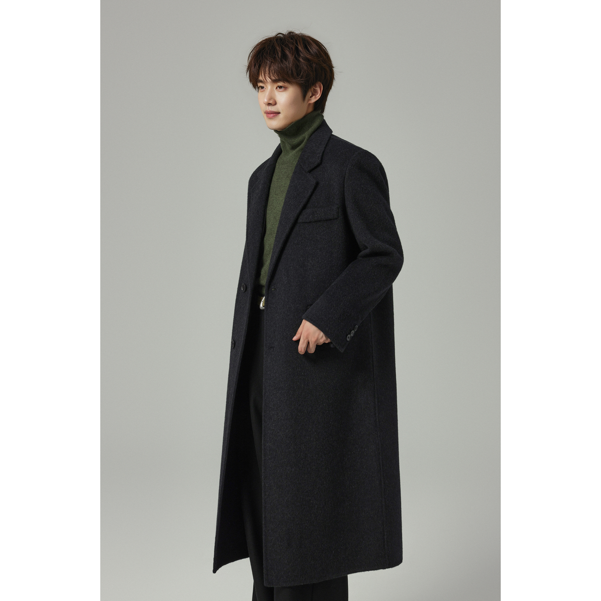 w2x高级感羊毛呢大衣加厚风衣秋冬季新款男装中长款宽松百搭外套