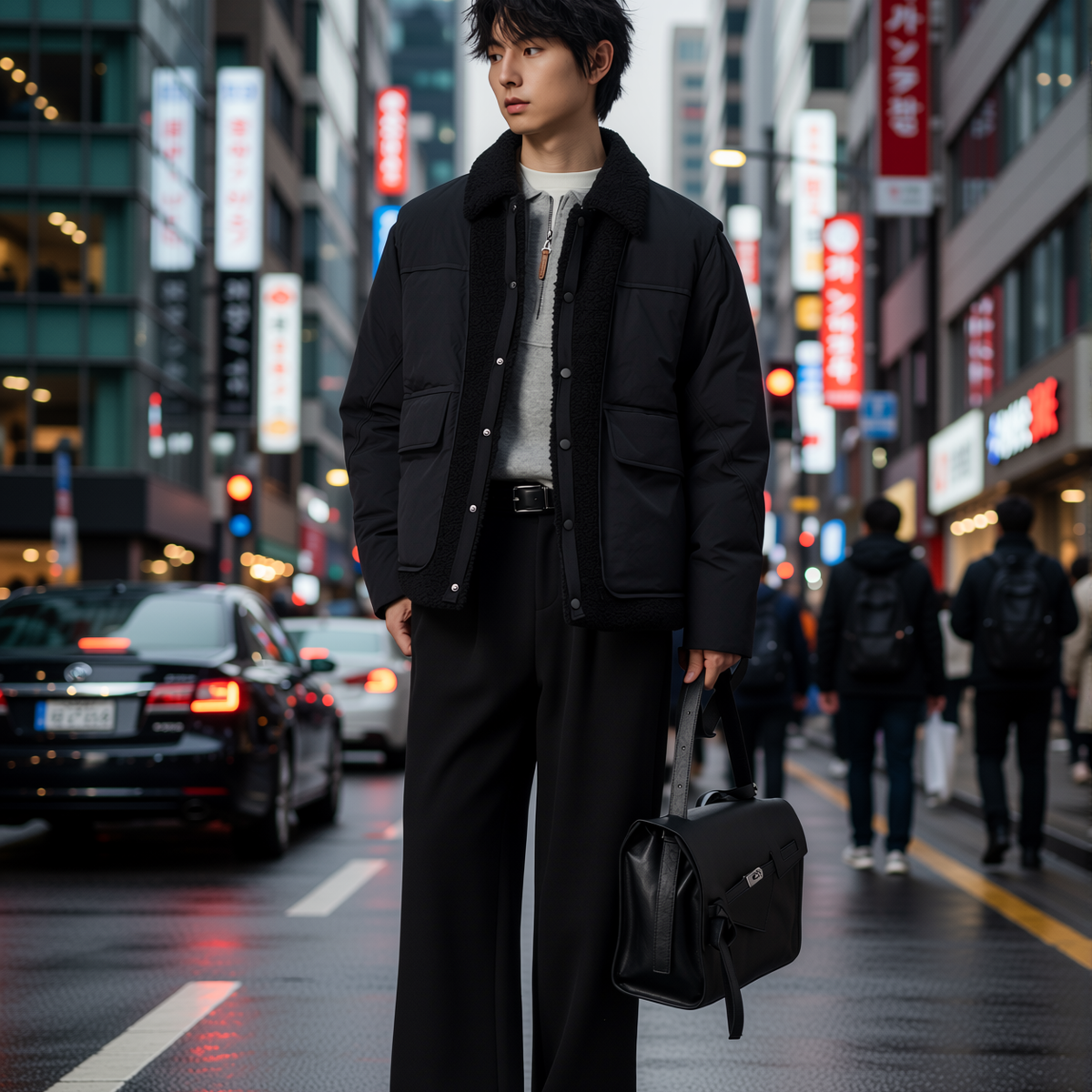 w2x冬季羽绒服鸭绒仿羊羔毛翻领外套新款男装加厚保暖假两件纯色