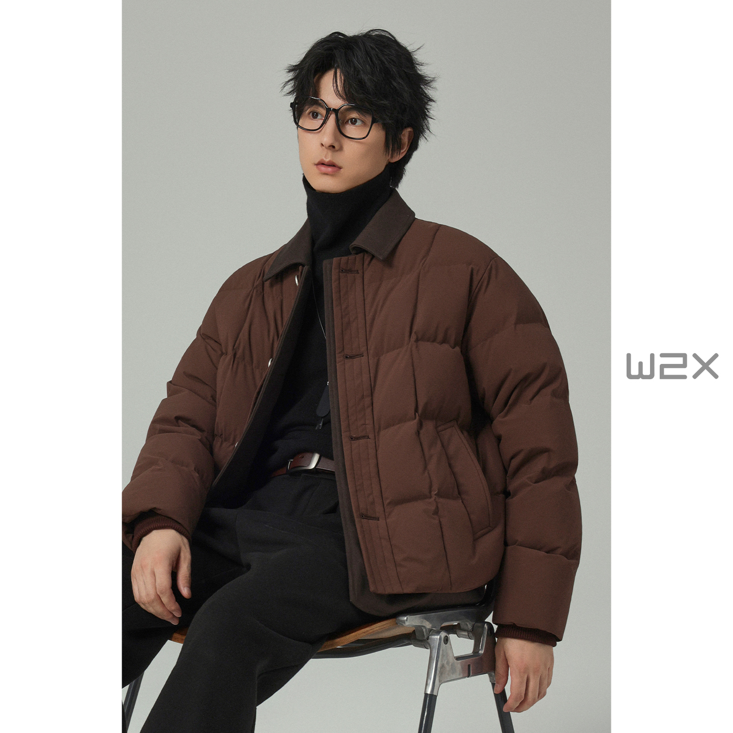 假两件轻薄排骨羽绒服男短款