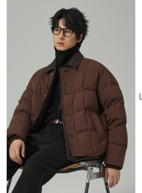 w2x2025新款假两件轻薄排骨羽绒服男短款设计感痞帅青年休闲外套