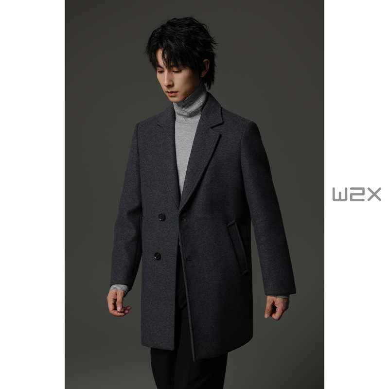 870g重磅平驳领垫肩羊毛呢子大衣