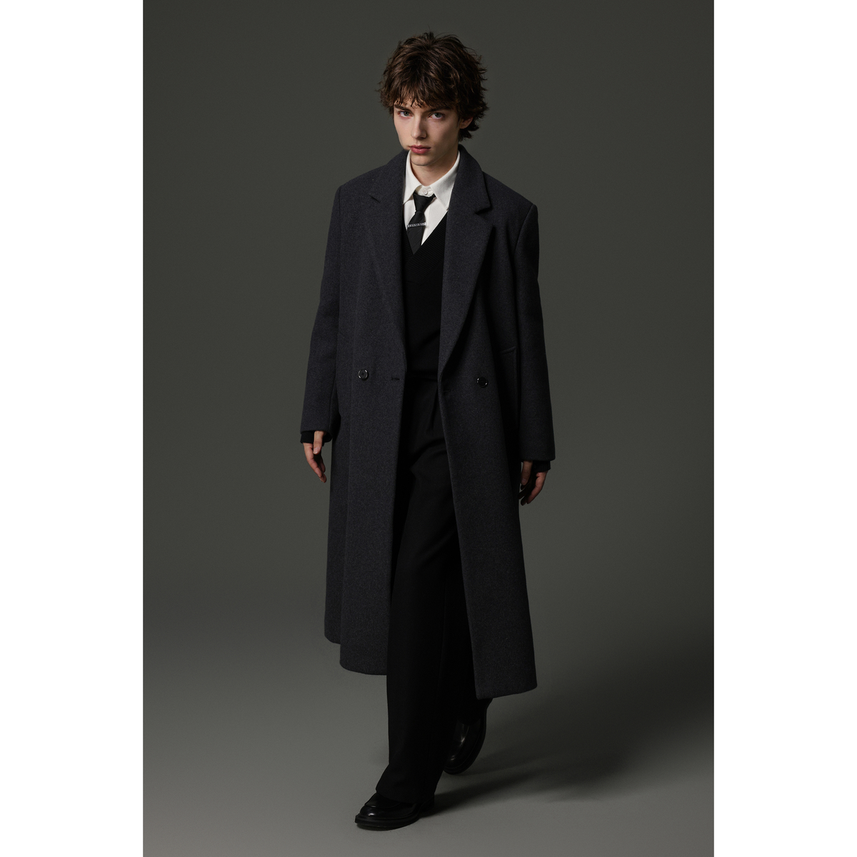 w2x2025新款男装外套冬季羊毛呢大衣加厚西装男士风衣长款老钱风