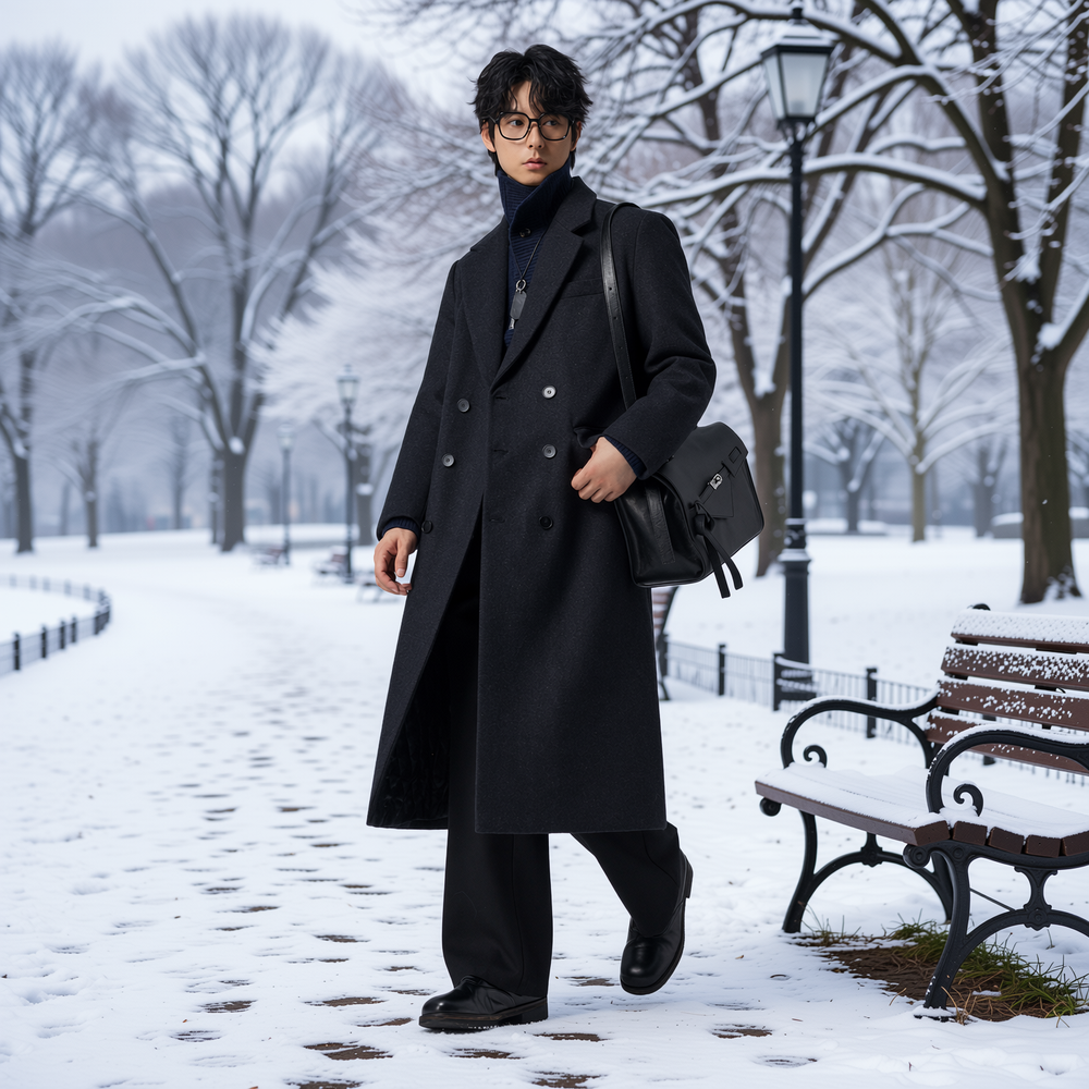 w2x高级秋冬季羊毛呢大衣西装风衣中长款男士加厚呢子冬装外套男