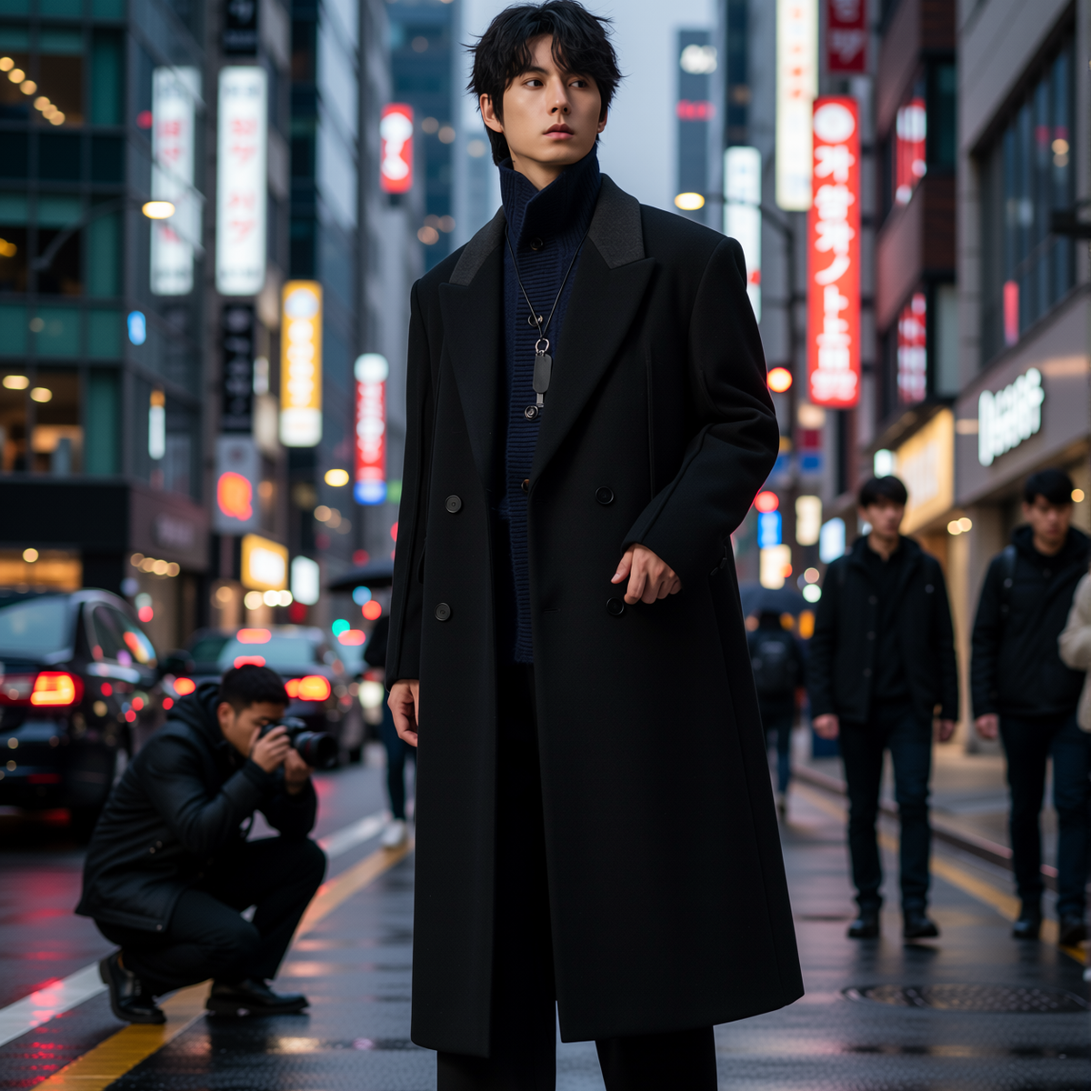 w2x双面毛呢大衣时尚休闲男士加厚风衣中长款冬装西装外套男百搭