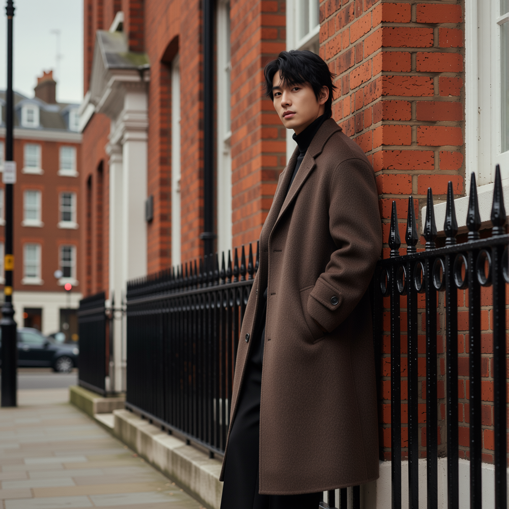 w2x双面羊毛呢大衣秋冬2025新款时尚男装中长款风衣男士加厚外套