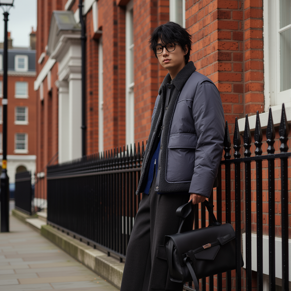 w2x90白鸭绒翻领羽绒服短款冬季新款潮男装外套加厚假两件设计感