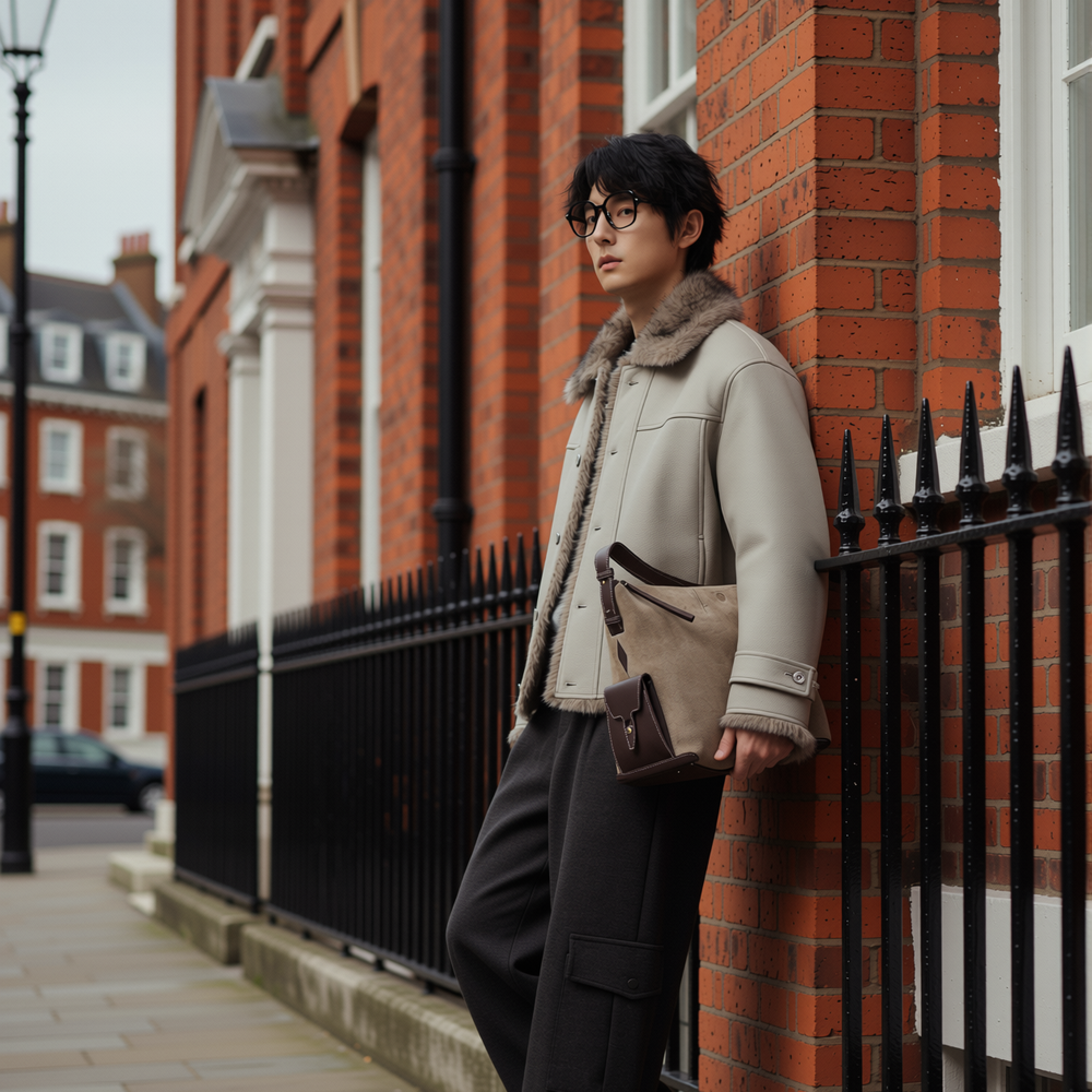 w2x秋冬季拼接皮衣外套PU皮夹克设计感翻领上衣男款冬装加厚工装