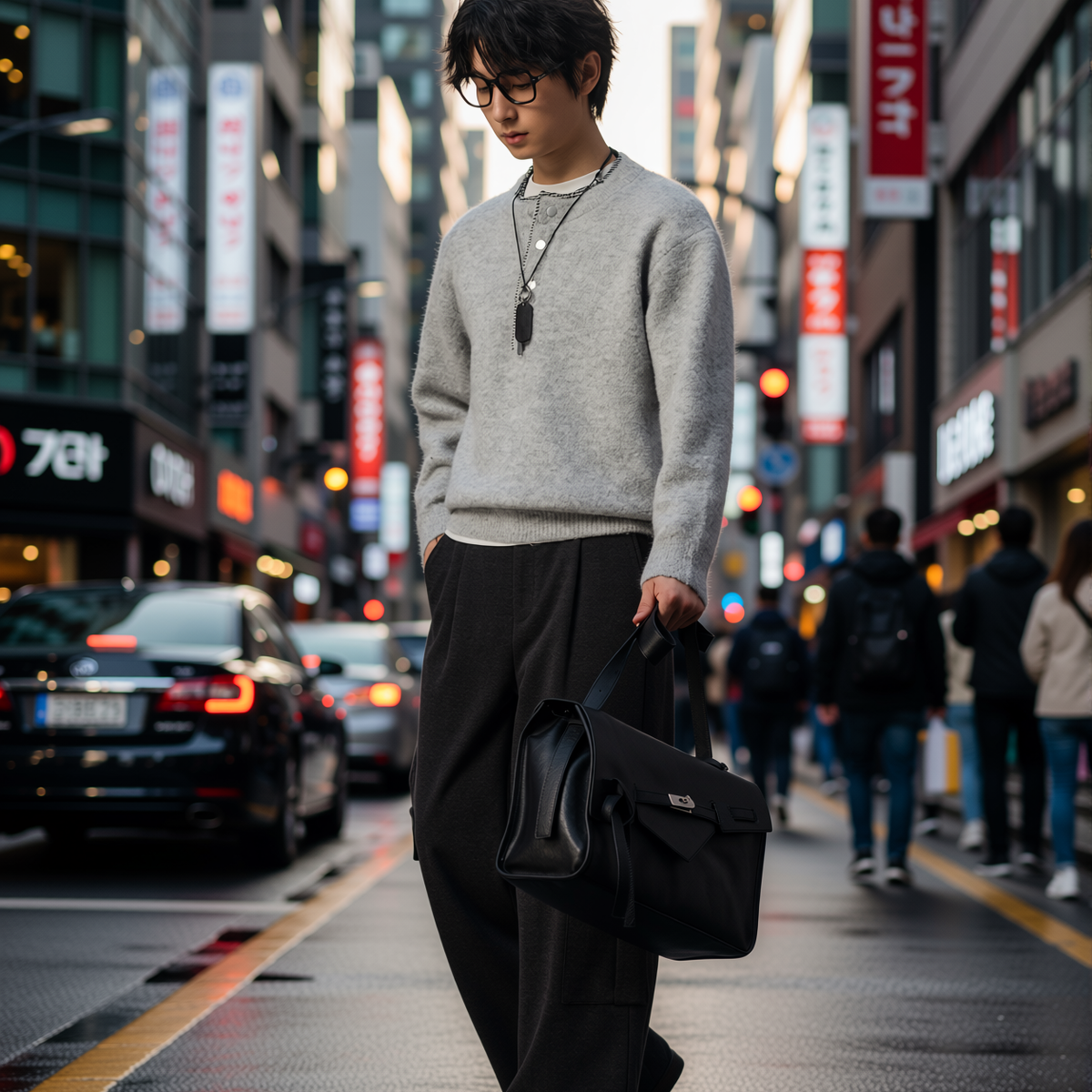 w2x羊毛针织衫美式复古秋冬新款毛衣保暖打底内搭上衣男士假两件