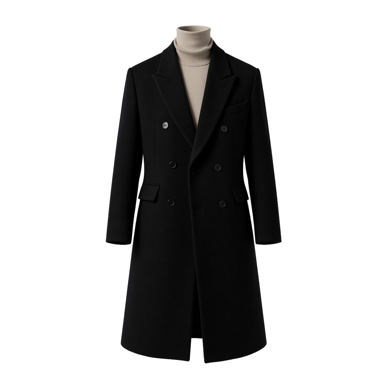 w2x戗驳领羊毛呢大衣冬季新款男士长款风衣男装双面呢外套男加厚