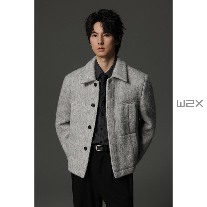 冬季新款加绒加厚羊毛呢夹克