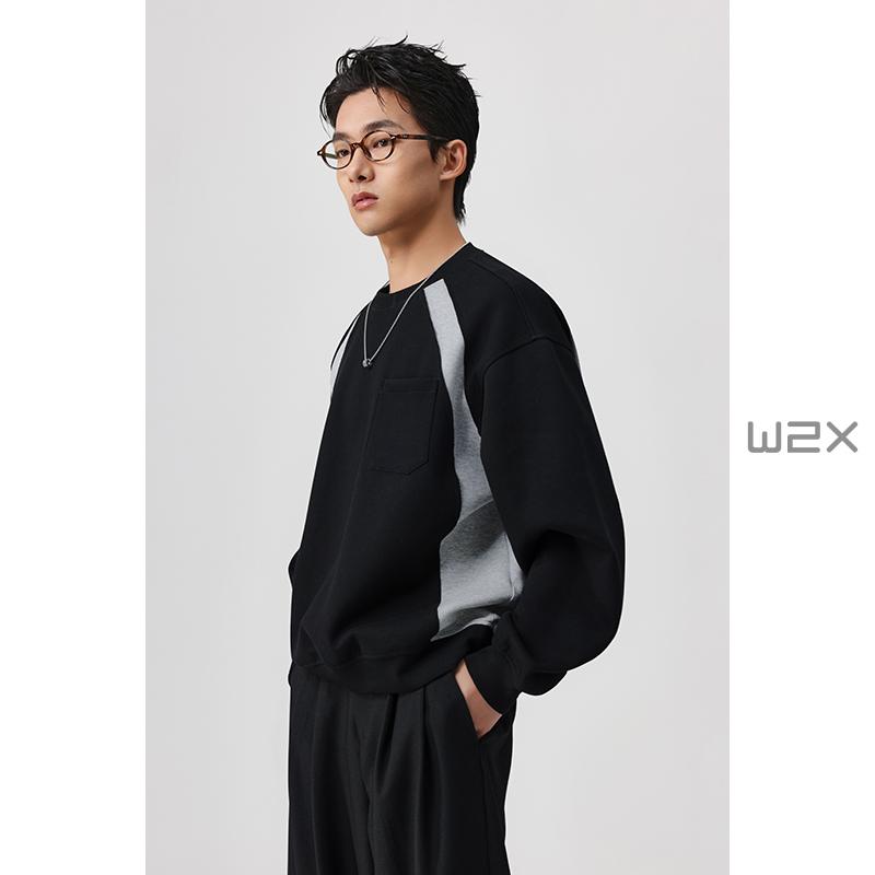 宽松异色拼接圆领卫衣男