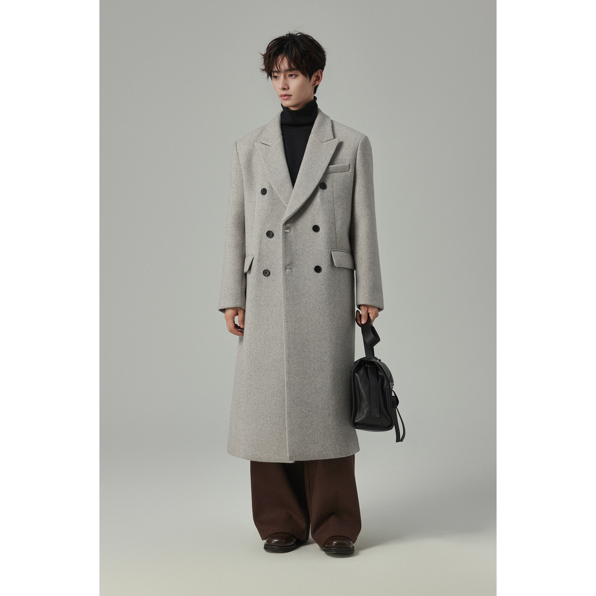 w2x冬季英伦风加厚男士羊毛呢大衣外套男款风衣长款过膝男装外衣