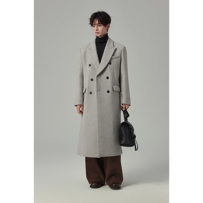 w2x冬季英伦风加厚男士羊毛呢大衣外套男款风衣长款过膝男装外衣