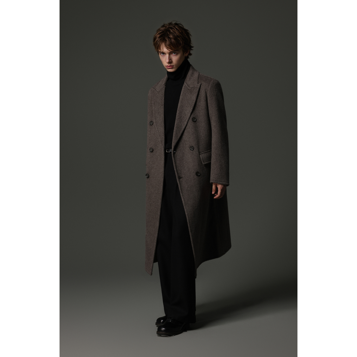 w2x冬季纯羊毛双面呢大衣英伦风男士过膝外套风衣男装宽松加厚款