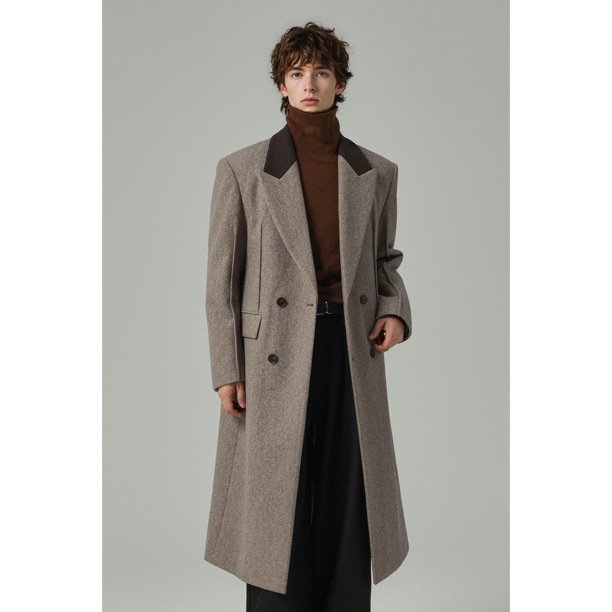 w2x加厚高端毛呢外套冬季双面呢大衣中长款呢风衣男装英伦风男士