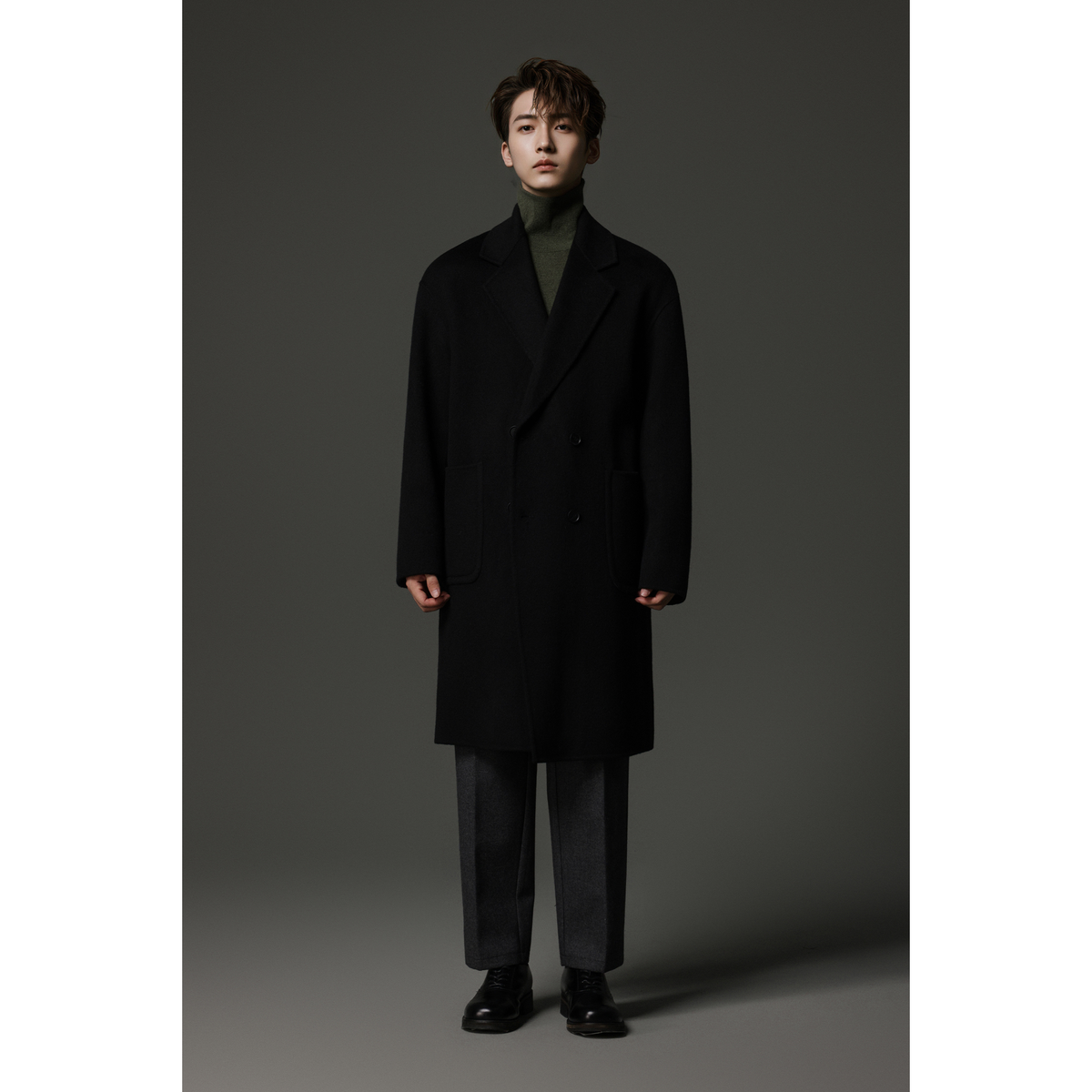 w2x双面呢全羊毛呢大衣秋冬季男士西装风衣过膝男装加厚外套百搭