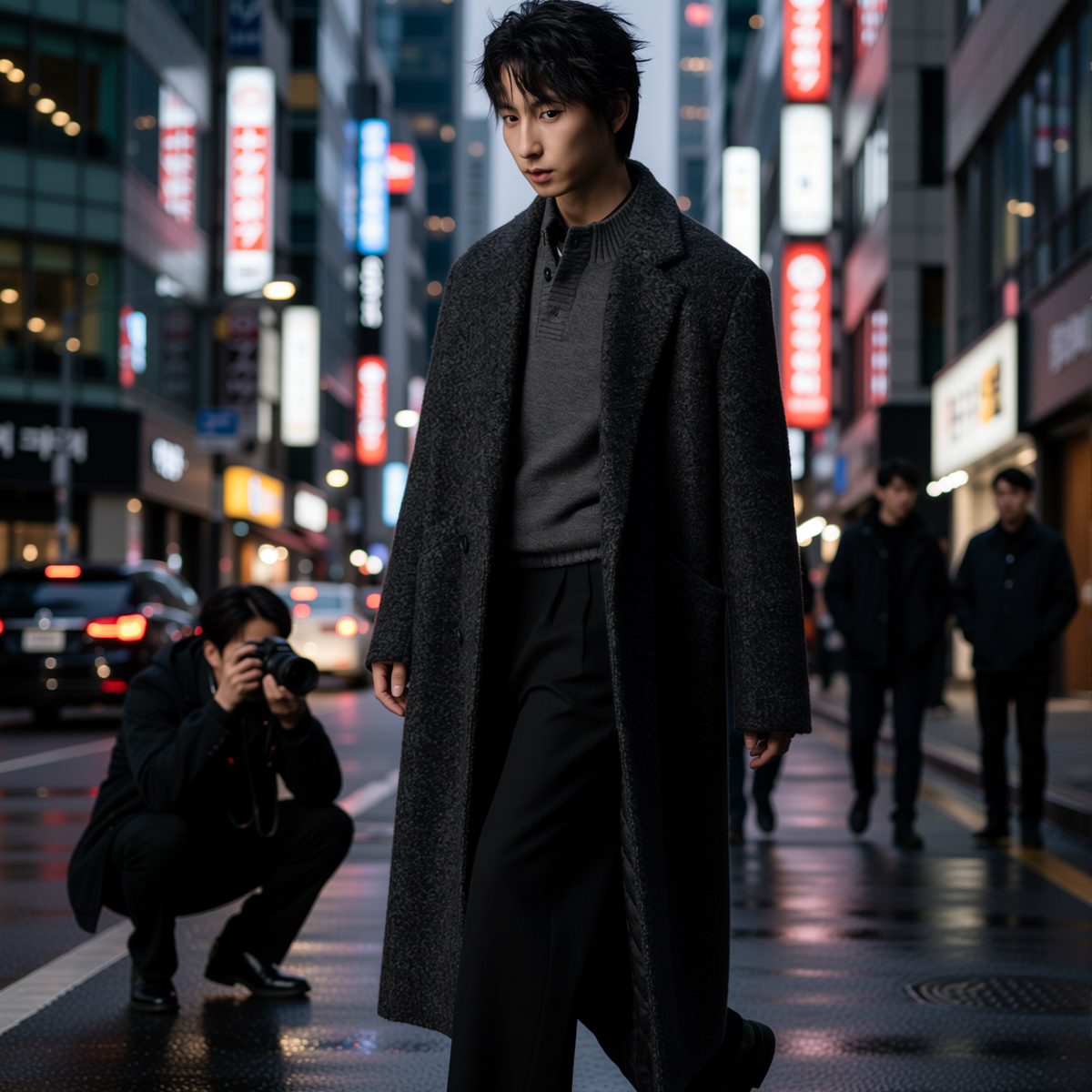 w2x高端复古男士羊毛呢外套秋冬季加厚冬装中长款风衣双面呢大衣