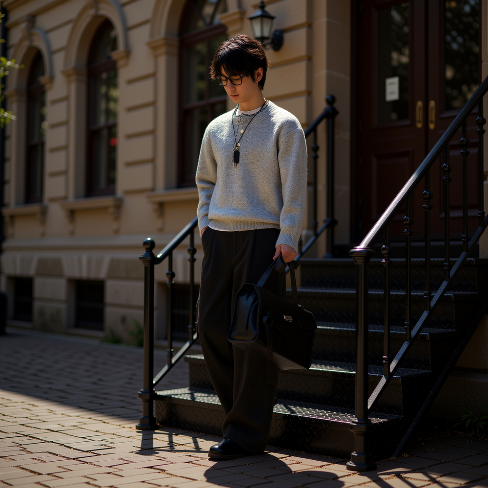 w2x复古羊毛衫秋冬季针织衫男士毛衣假两件加厚款上衣打底衫内搭