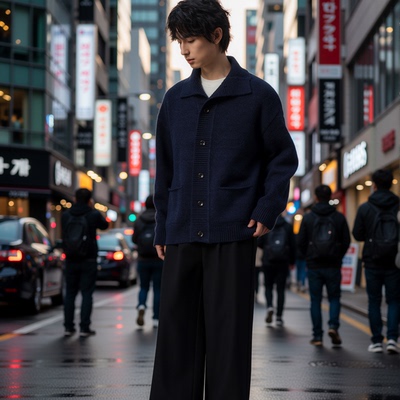 w2x羊毛衫设计感毛呢针织开衫秋冬季新款男款外套加厚款男士毛衣