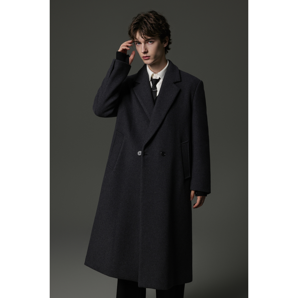 w2x2025新款冬季羊毛呢大衣设计感加厚外套男士长款风衣男装商务