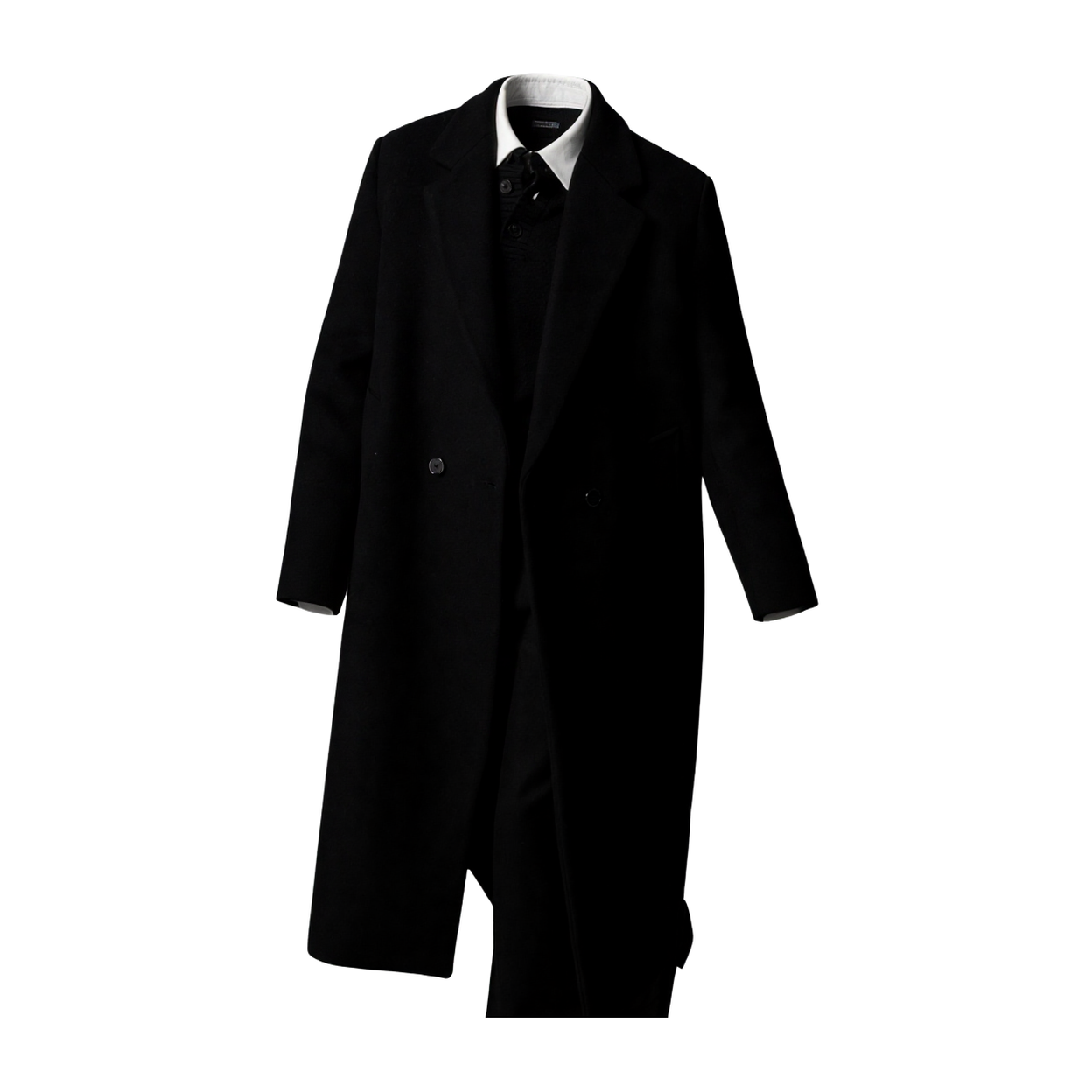 w2x冬季休闲羊毛呢大衣西装外套男士加厚戗驳领风衣长款过膝男装