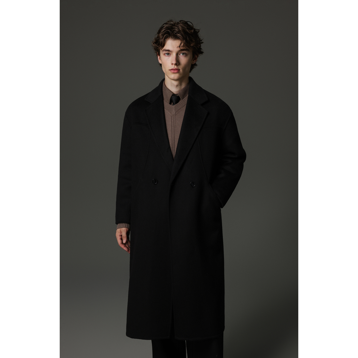 w2x羊毛大衣高级感双面呢外套冬季男士男款加厚老钱风中长款风衣