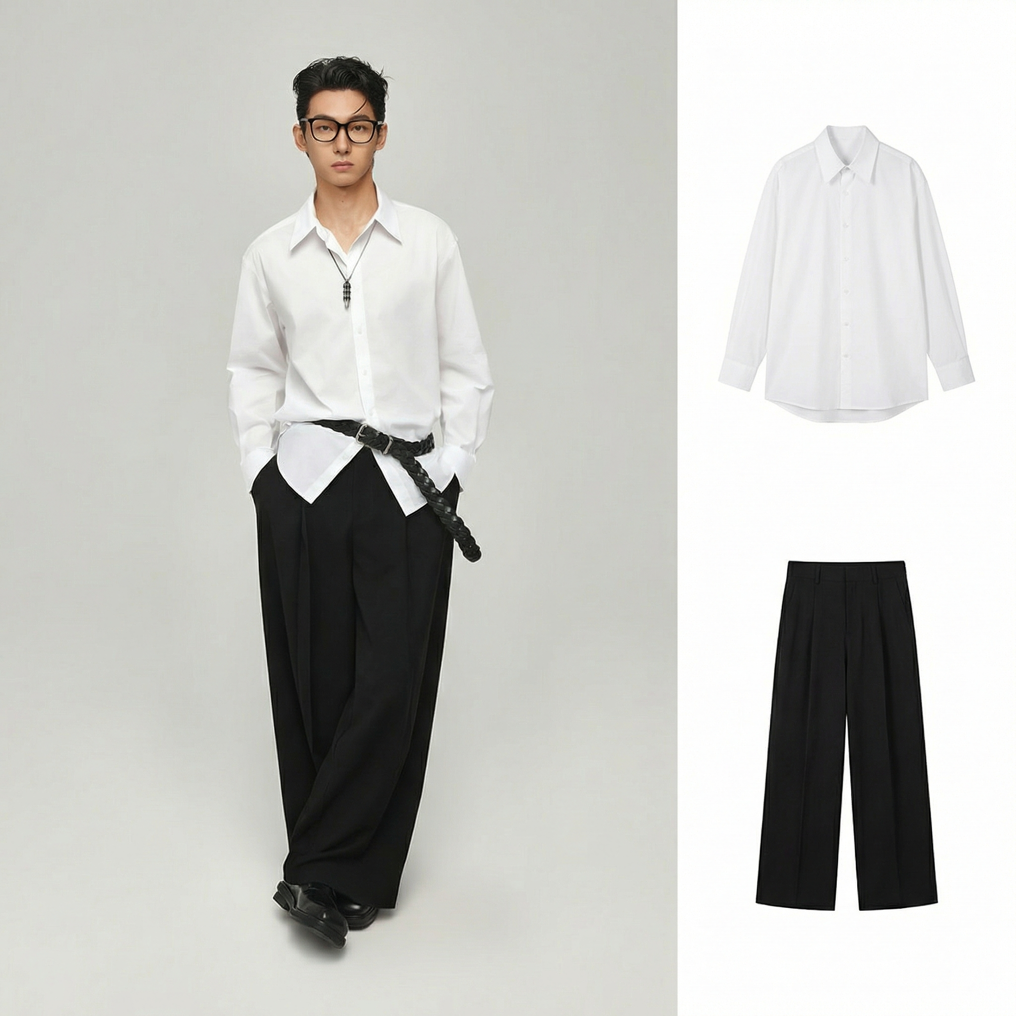 w2x春季新款法式长袖衬衫休闲长裤子男装高级感穿搭一整套搭配,男装,衬衫,淘宝优惠券,粉丝福利购,淘宝优惠卷