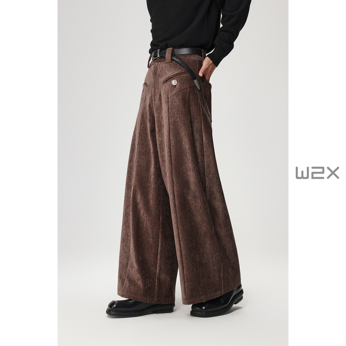 冬季新款加厚雪尼尔阔腿休闲裤