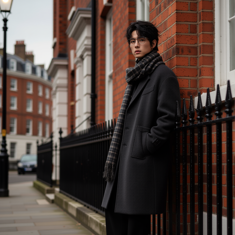 w2x羊毛呢大衣秋冬季男士西装翻领中长款加厚风衣双面呢冬装外套