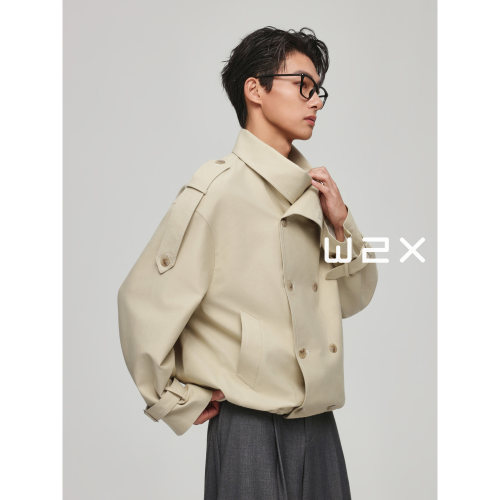 春季短款天丝猎装双排扣风衣夹克