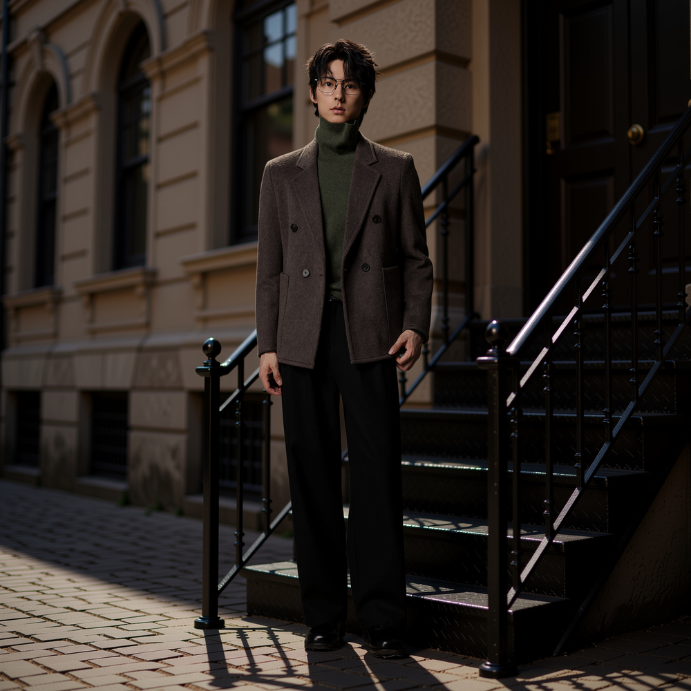 w2x加厚款双面羊毛呢大衣男士秋冬季新款保暖商务西装领男装外套