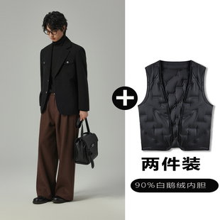 w2x西服可选90白鹅羽绒服内胆秋冬时尚 外套男 保暖高级感痞帅西装