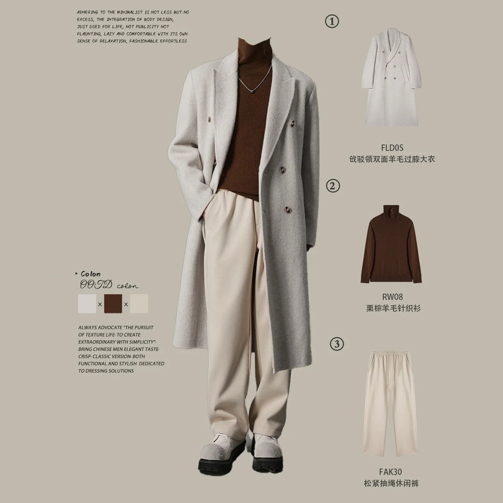 w2x韩系时尚羊毛呢大衣阔形双面呢外套男西装冬季中长款风衣加厚