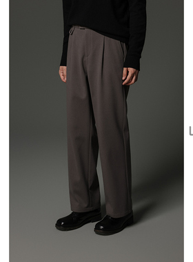 w2x冬季加厚鱼骨纹碳素磨毛呢子休闲裤男直筒宽松小西装裤长裤子