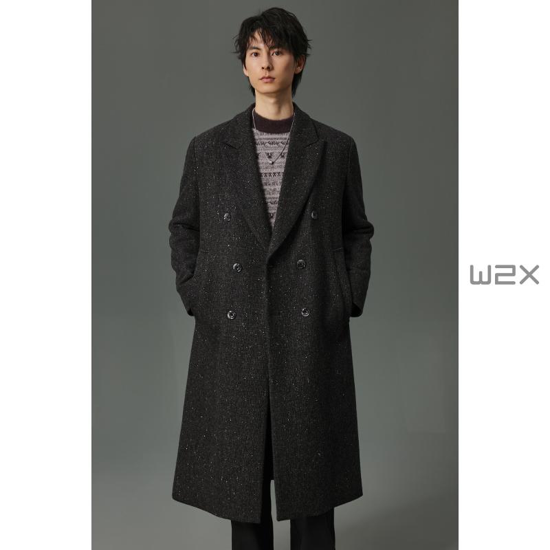 星空纹理枪驳领加厚羊毛呢大衣