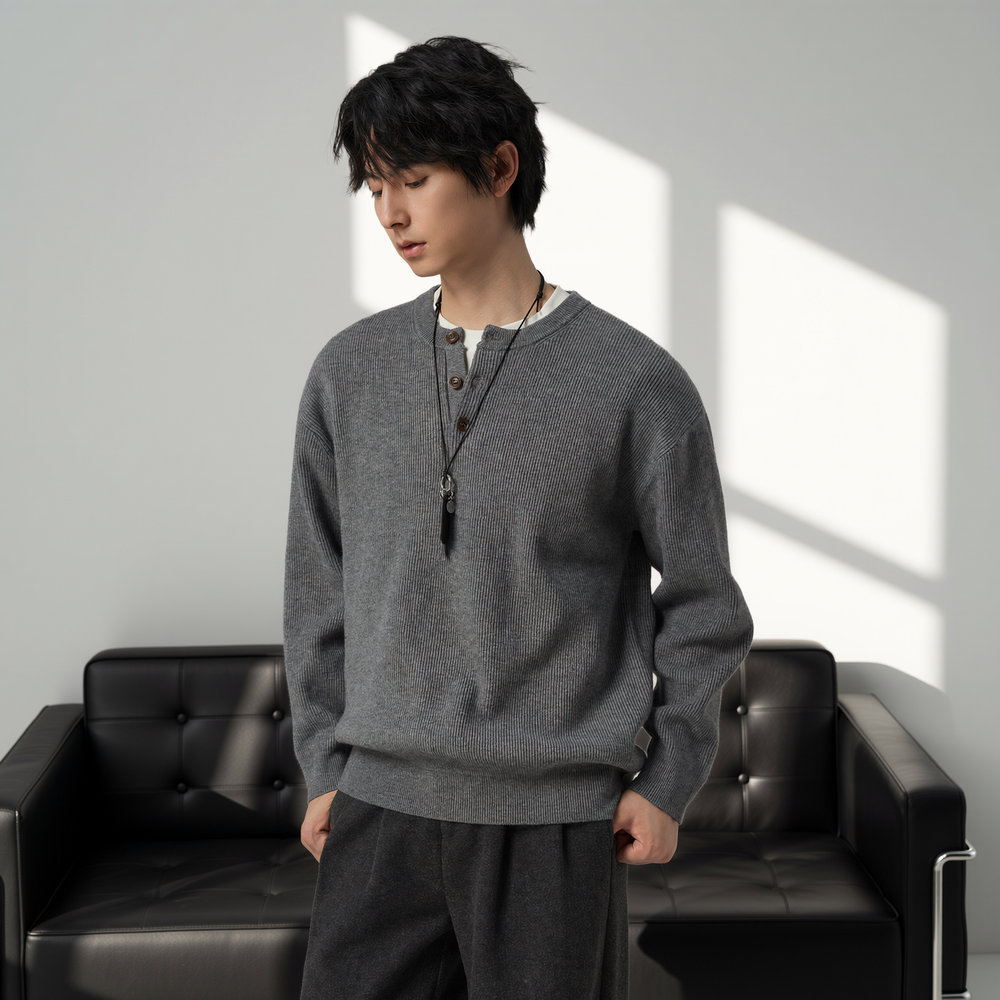 w2x灰色针织衫男款内搭秋冬新款加厚款冬装保暖男士毛衣双面毛呢