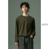 条纹空气层长袖 w2x2024新款 春秋季 T恤男百搭高级感圆领上衣体恤潮