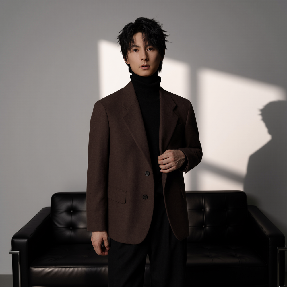 w2x秋冬季羊毛呢子大衣加厚商务西服男士冬装西装外套双面呢男装