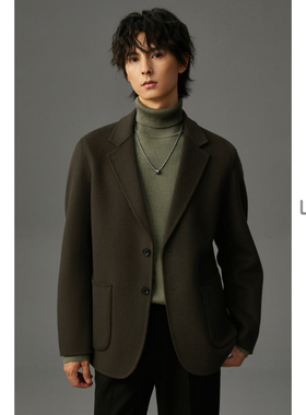 w2x冬季加厚双面羊毛呢西装外套男双排扣休闲小西服高级感妮子衣