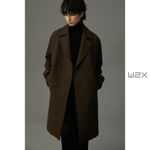w2x冬季 高级感痞帅休闲外套青年妮子风衣 加厚羊毛呢大衣男中长款